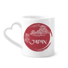Dıythinker 340 ml Kalp Saplı Japonya Ulusal Bayrağı Kırmızı Tapınak Kahve Seramik Kupa