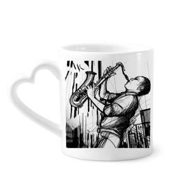 Dıythinker 340 ml Kalp Saplı Jazz Müzik Sokak Kültürü İllüstrasyon Kahve Seramik Kupa