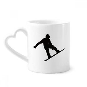 Dıythinker 340 ml Kalp Saplı Jumping Skateboarding Spor Siyah Silüet Kahve Seramik Kupa