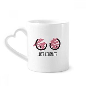 Dıythinker 340 ml Kalp Saplı Just Coconuts Komik Çizim Kırmızı Pembe Kahve Seramik Kupa