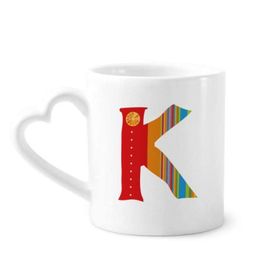 Dıythinker 340 ml Kalp Saplı K Alfabe Turuncu Meyve Sevimli Desenli Kahve Seramik Kupa