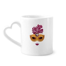 Dıythinker 340 ml Kalp Saplı Kadınlık Maskesi Mutlu venedik Karnavalı Kahve Seramik Kupa