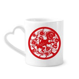 Dıythinker 340 ml Kalp Saplı Kağıt Kesimli Maymun Hayvan Çin Zodyak Sanatı Kahve Seramik Kupa