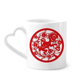 Dıythinker 340 ml Kalp Saplı Kağıt Kesimli Maymun Hayvan Çin Zodyak Sanatı Kahve Seramik Kupa