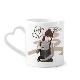 Dıythinker 340 ml Kalp Saplı Kahve Kız Figür Sanat Tasarım İllüstrasyon Kahve Seramik Kupa