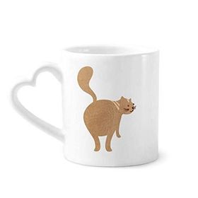 Dıythinker 340 ml Kalp Saplı Kahverengi Sevimli Kedi Yürüme Hayvan Kahve Seramik Kupa