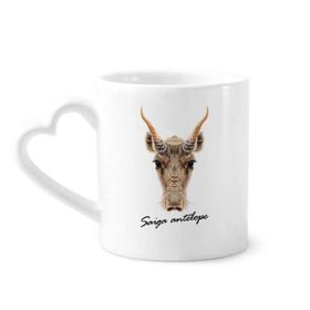 Dıythinker 340 ml Kalp Saplı Kahverengi Vahşi Saiga Antilop Hayvan Kahve Seramik Kupa