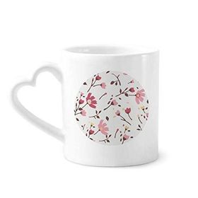 Dıythinker 340 ml Kalp Saplı Kalliopsis Pembe Çiçek Bitki Yaprakları Kahve Seramik Kupa