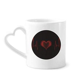 Dıythinker 340 ml Kalp Saplı Kalp Elektrokardiyogram Tasarım Kahve Seramik Kupa