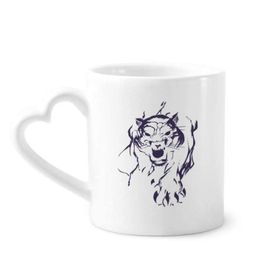 Dıythinker 340 ml Kalp Saplı Kaplan Kral Hayvan Vahşi Kahve Seramik Kupa