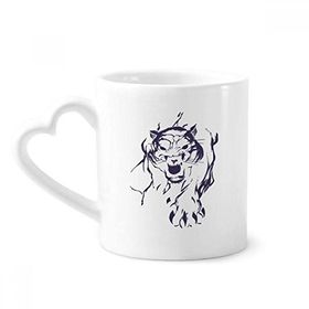 Dıythinker 340 ml Kalp Saplı Kaplan Kral Hayvan Vahşi Kahve Seramik Kupa
