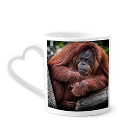 Dıythinker 340 ml Kalp Saplı Karasal Organizma Yabani Hayvan Orang-utan Kahve Seramik Kupa
