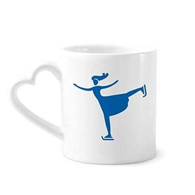 Dıythinker 340 ml Kalp Saplı Kayak Kış Spor Mavi Silüet Kahve Seramik Kupa