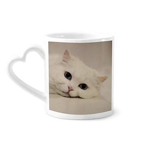 Dıythinker 340 ml Kalp Saplı Kedi Beyaz Kedi Kedi Evcil Hayvan Hayvan Rahatlatıcı Kahve Seramik Kupa