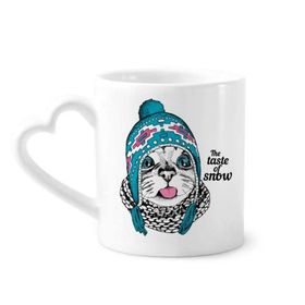 Dıythinker 340 ml Kalp Saplı Kedi Kafası Kar Kedi'nin Tatı Hayvan Evcil Hayvan Kahve Seramik Kupa