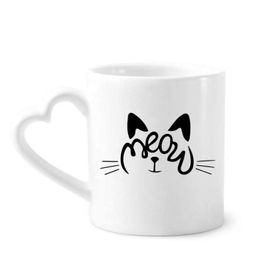 Dıythinker 340 ml Kalp Saplı Kedi Miyav Alıntı DIY Tasarım Kahve Seramik Kupa