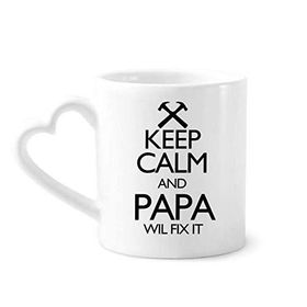 Dıythinker 340 ml Kalp Saplı Keep Calm And Papa Wil Fix It Alıntılı Kahve Seramik Kupa
