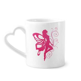 Dıythinker 340 ml Kalp Saplı Kelebek Pembe Kanatlı Güzel Melek Kahve Seramik Kupa
