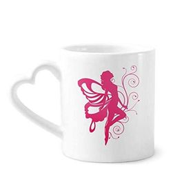 Dıythinker 340 ml Kalp Saplı Kelebek Pembe Kanatlı Güzel Melek Kahve Seramik Kupa