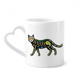 Dıythinker 340 ml Kalp Saplı Kemik Kalp Siyah Kedi Cadılar Bayramı Korku Kahve Seramik Kupa