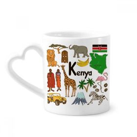 Dıythinker 340 ml Kalp Saplı Kenya Landscap Hayvanlar Ulusal Bayrak Kahve Seramik Kupa
