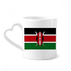 Dıythinker 340 ml Kalp Saplı Kenya Ulusal Bayrağı Afrika Ülke Kahve Seramik Kupa