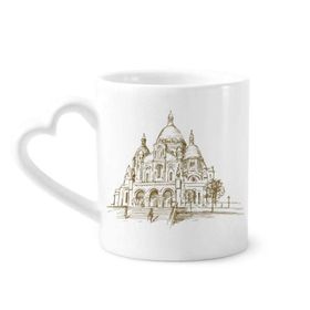Dıythinker 340 ml Kalp Saplı Kilise Simgesi Eskiz Manzara Kahve Seramik Kupa