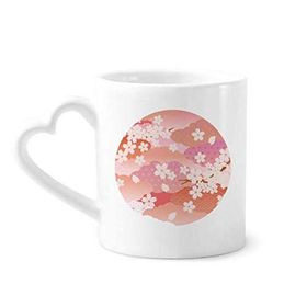 Dıythinker 340 ml Kalp Saplı Kiraz Çiçekleri Bulutlar Pembe Desenli Kahve Seramik Kupa