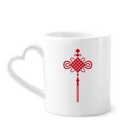 Dıythinker 340 ml Kalp Saplı Kırmızı Çin Düğümü Güvenlik Desenli Kahve Seramik Kupa