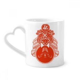 Dıythinker 340 ml Kalp Saplı Kırmızı Pekin Operası Maskesi Ay Kağıt Kesim Kahve Seramik Kupa