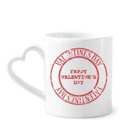 Dıythinker 340 ml Kalp Saplı Kırmızı Postmark Mutlu Sevgililer Günü Kahve Seramik Kupa