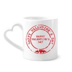 Dıythinker 340 ml Kalp Saplı Kırmızı Postmark Mutlu Sevgililer Günü Kahve Seramik Kupa