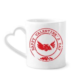 Dıythinker 340 ml Kalp Saplı Kırmızı Postmark Mutlu Sevgililer Günü Kahve Seramik Kupa
