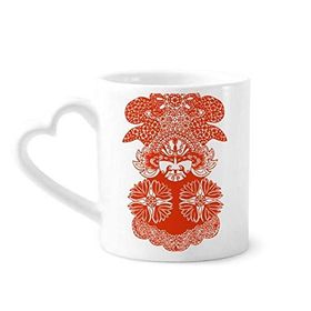 Dıythinker 340 ml Kalp Saplı Kırmızı Yüz Maskesi Pekin Opera Kağıt Kesimli Kahve Seramik Kupa