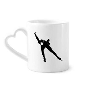 Dıythinker 340 ml Kalp Saplı Kış Pateni Spor Siyah Silüet Kahve Seramik Kupa