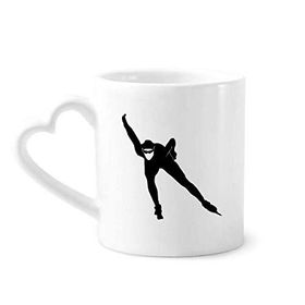 Dıythinker 340 ml Kalp Saplı Kış Pateni Spor Siyah Silüet Kahve Seramik Kupa