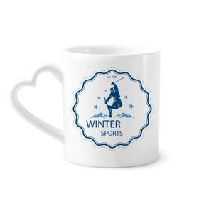 Dıythinker 340 ml Kalp Saplı Kış Spor Kayak Kıyafeti Suluboya Kahve Seramik Kupa