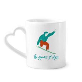 Dıythinker 340 ml Kalp Saplı Kış Spor Kayak Tahtası Kayak İllüstrasyon Kahve Seramik Kupa