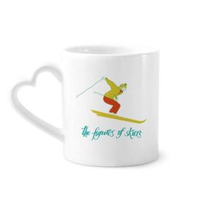 Dıythinker 340 ml Kalp Saplı Kış Spor Kayak Tahtası Kayak İllüstrasyon Kahve Seramik Kupa