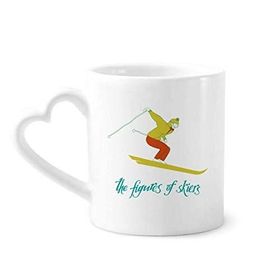 Dıythinker 340 ml Kalp Saplı Kış Spor Kayak Tahtası Kayak İllüstrasyon Kahve Seramik Kupa