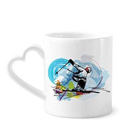 Dıythinker 340 ml Kalp Saplı Kış Spor Sporcuları Serbest Stil Kayak İllüstrasyonu Kahve Seramik Kupa