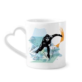 Dıythinker 340 ml Kalp Saplı Kış Sporları Hız Pateni Erkek Atletler Kahve Seramik Kupa