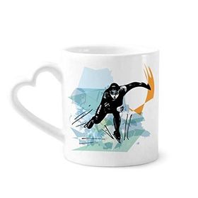Dıythinker 340 ml Kalp Saplı Kış Sporları Hız Pateni Erkek Atletler Kahve Seramik Kupa