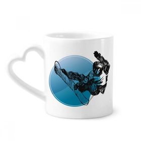 Dıythinker 340 ml Kalp Saplı Kış Sporları Kayak İllüstrasyon Desenli Kahve Seramik Kupa