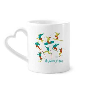 Dıythinker 340 ml Kalp Saplı Kış Sporları Kayak Renkli İllüstrasyon Kahve Seramik Kupa