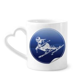 Dıythinker 340 ml Kalp Saplı Kış Sporları Kayak Retro Desen İllüstrasyon Kahve Seramik Kupa