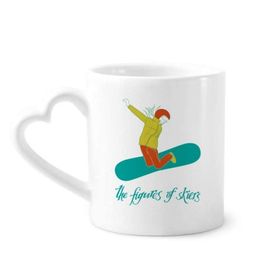 Dıythinker 340 ml Kalp Saplı Kış Sporları Kayak Tahtası İllüstrasyon Kahve Seramik Kupa