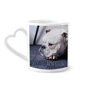 Dıythinker 340 ml Kalp Saplı Köpek Evcil Hayvan Hayvan Gri Resim Kahve Seramik Kupa