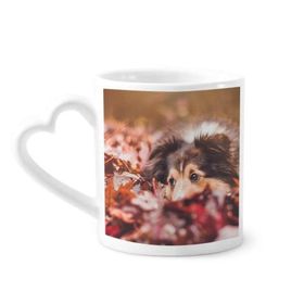 Dıythinker 340 ml Kalp Saplı Köpek Evcil Hayvan Yaprağı Fotoğraf Kahve Seramik Kupa