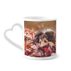 Dıythinker 340 ml Kalp Saplı Köpek Evcil Hayvan Yaprağı Fotoğraf Kahve Seramik Kupa